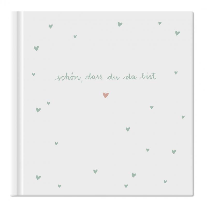 Hochzeitsgästebuch Weiß Grün Rosa, schlichtes Kalligrafie Design, Hardcover Gästebuch
